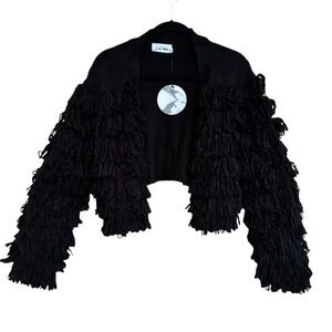 Line & Dot Anthropologie Fringe Cardigan Black Sweater Boho Small NEW NWT $92
